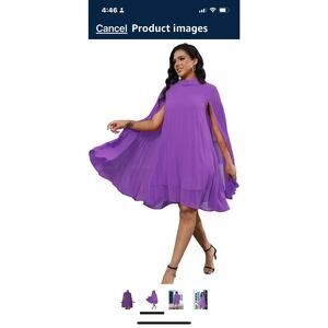 Casual Women's Cape Sleeve Dress, Cocktail Party Loose Fit, Pleated Split Short